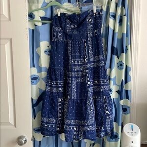 Blue strapless bandana dress